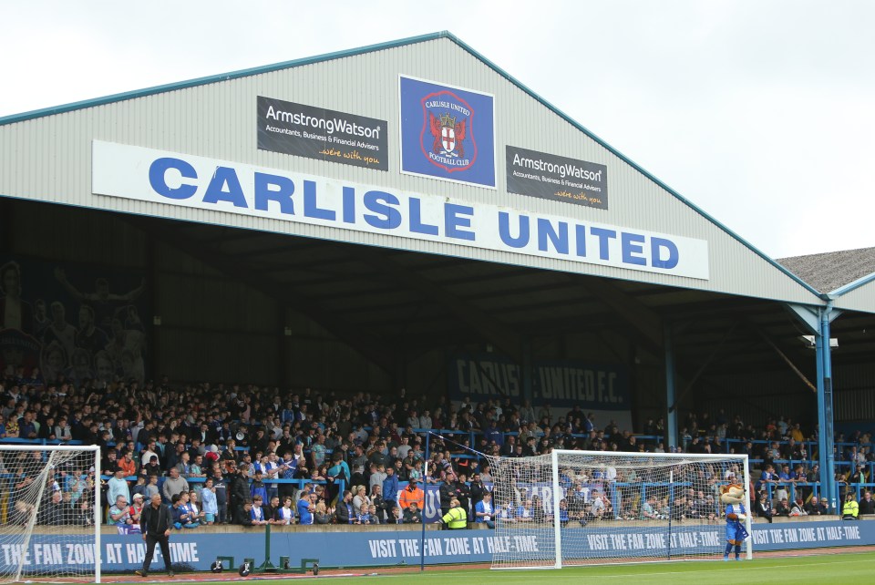 General view of Brunton Park during a Carlisle United soccer match.