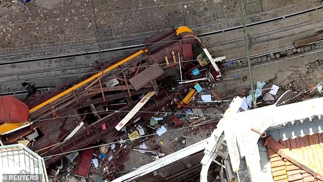 A drone view from Setember 4, 2025 shows the site of the accident after the funicular crash