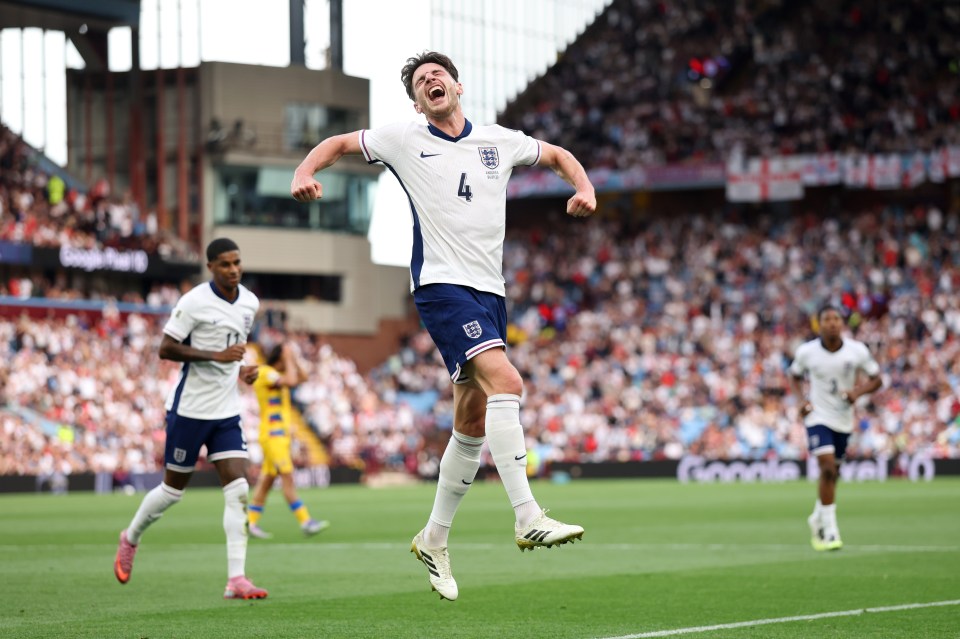 Declan Rice of England celebrates scoring a goal.