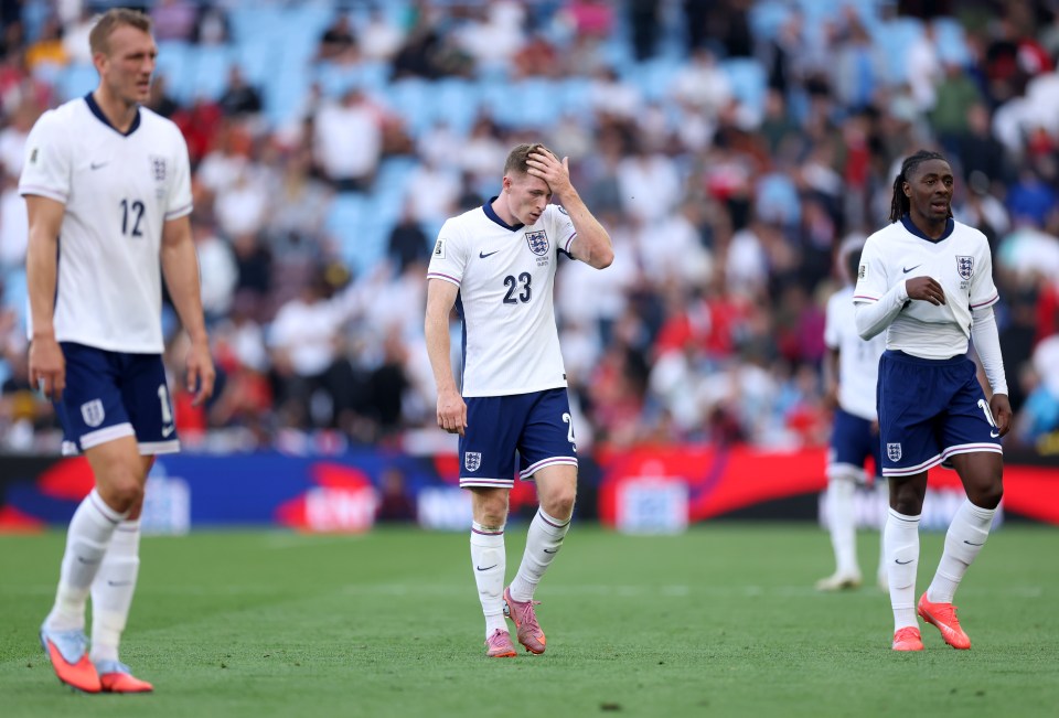 England soccer players on the field.