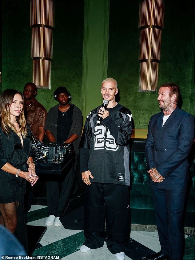 During the evening, Romeo gave a speech to his gathered family and friends, as his parents stood on either side of him