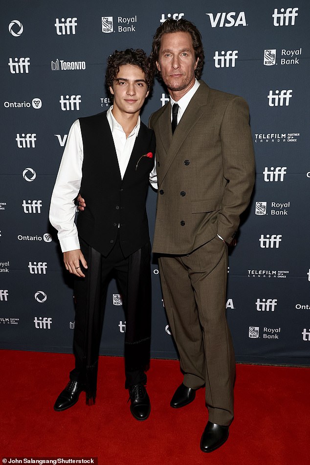 On Friday, the newbie actor joined his famous dad at the star-studded premiere, rocking a smart suit with vest and a white shirt underneath