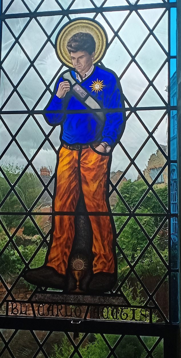 Picture shows a stained glass window created for the Blessed Carlo Acutis
