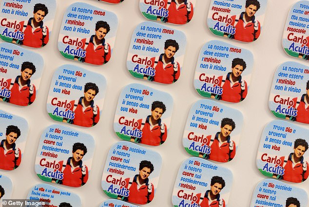 Mementos of the Blessed Carlo Acutis are sold in shops in Assisi