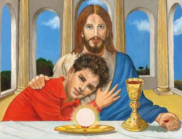 A Portrait shows the 15-year-old Acutis with Jesus Christ