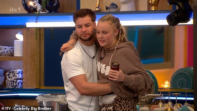 While in the spy house, JoJo fell for Love Island hunk Chris Hughes and the pair have become inseparable since (pictured on Celebrity Big Brother)