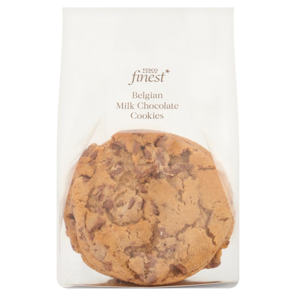 Tesco Finest Belgian milk chocolate cookie in packaging.