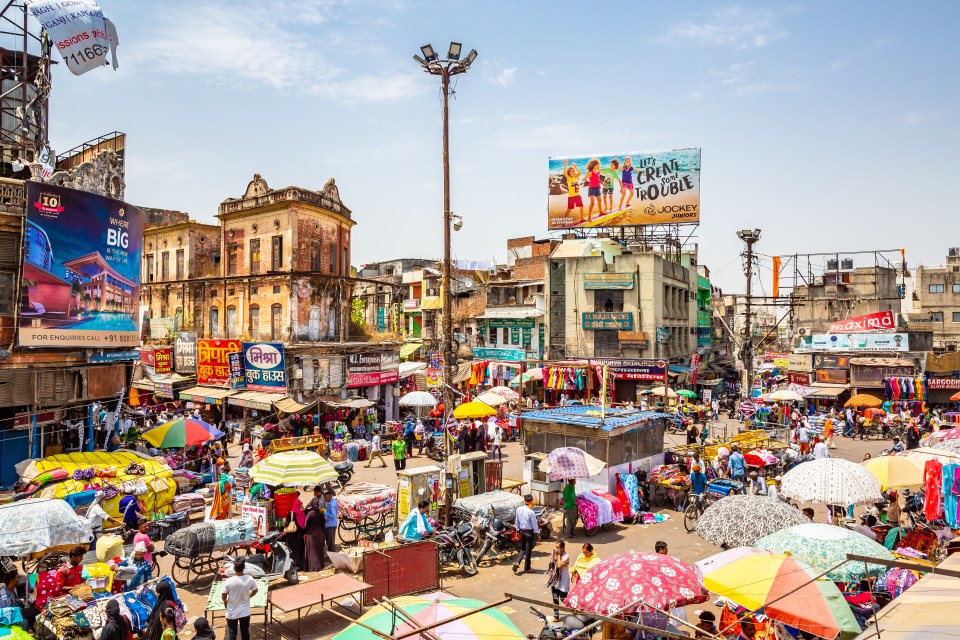 NEW DELHI, INDIA - May 14 2019: Aerial view of crowded street in Delhi, India ; Shutterstock ID 1432898777; purchase_order: -; job: -; client: -; other: -