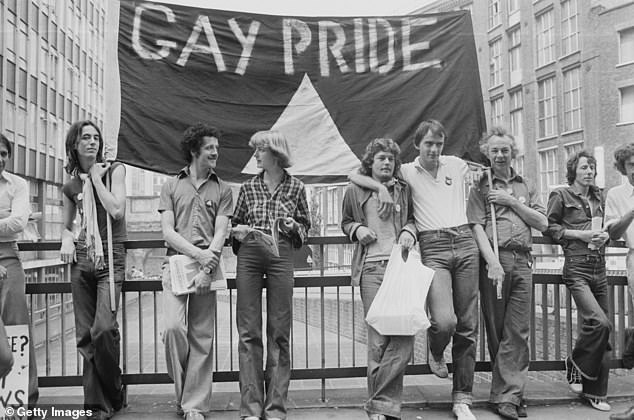There is one issue, though, where her views do seem outmoded ¿ and that is her opinion of gay people and her claim that homosexuality jeopardised the family. Pictured: A Gay Pride demonstration in London, in 1977