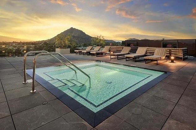 Described as 'resort-style living', the complex includes an outdoor pool and rooftop spa