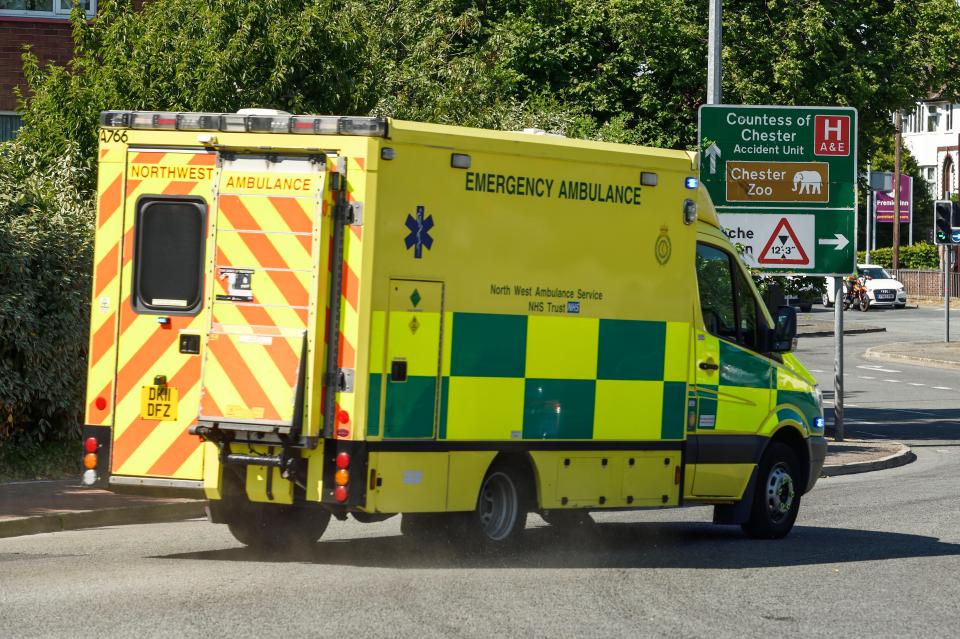 Ambulance driving near Countess of Chester Hospital.
