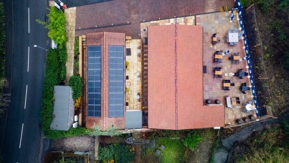 Aerial view of a gastro pub ordered for demolition.