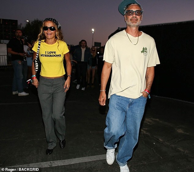 Elsewhere Rita Ora and her husband Taika Waititi were also seen at the gig, with the singer wearing a bright yellow t-shirt reading 'I love mushrooms'