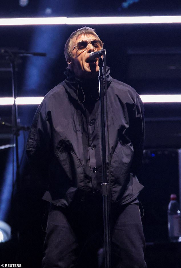 The Gallagher brothers' performance comes during their huge Live '25 reunion tour, with the pair currently playing in America (Liam seen on Saturday)