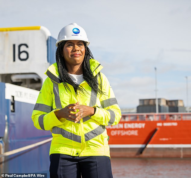 In a speech in Aberdeen this week Conservative Party leader Kemi Badenoch, pictured in Aberdeen on Tuesday, warned that '200,000 jobs across the [oil] sector are in danger'