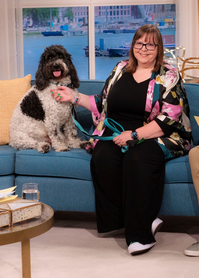Charlotte Fallowfield, Dr. Scott Miller, and a dog on a TV show.