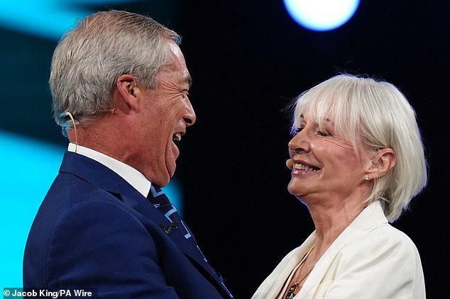 Ms Dorries, who served in Boris Johnson 's government, joined Mr Farage on stage at Reform's conference in Birmingham on Friday after declaring 'the Tory party is dead'.