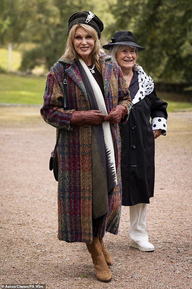 Dame Joanna Lumley (left) is pictured with Baroness Helena Kennedy at the service today