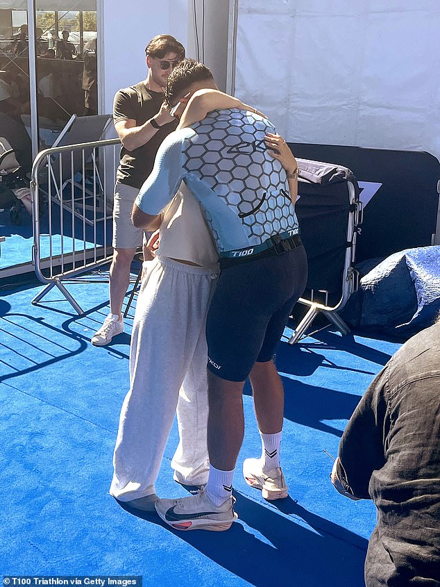 The couple shared this sweet moment after an exhausted Fury crossed the finish line