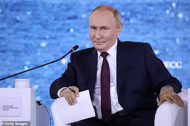 Russian President Vladimir Putin gives a speech during a session of the 2025 Eastern Economic Forum on September 5, 2025