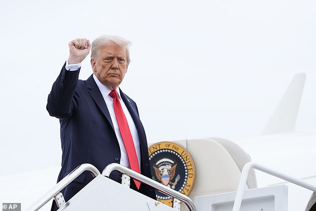 Trump was seen boarding Air Force One and making his way to New York earlier in the day
