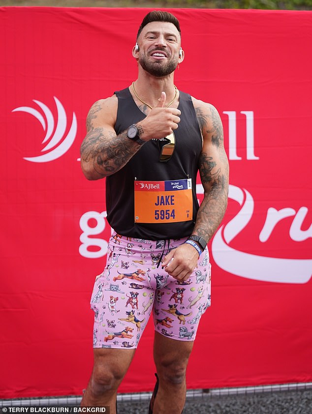 Jack Quickenden showed off his tattooed physique - and quirky choice of shorts - as he prepared for the race