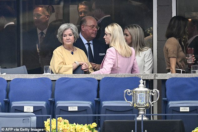 White House Chief of Staff Susie Wiles, US Attorney General Pam Bondi and White House Press Secretary Karoline Leavitt chat ahead of the US Open