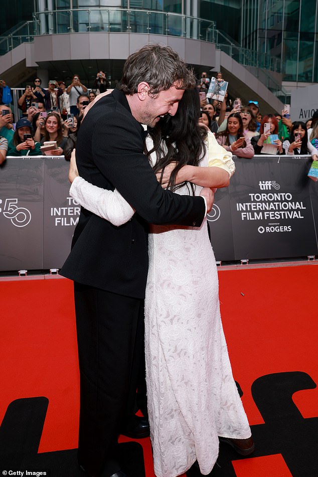 The duo appeared delighted as they reunited ahead of the screening and larked about alongside director Chloé Zhao