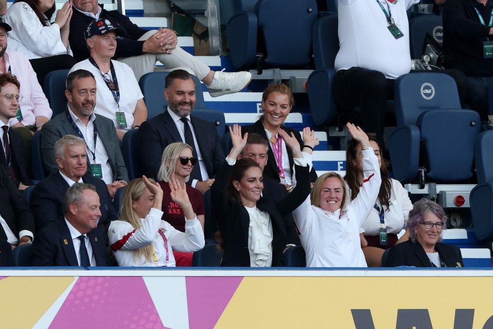 The Princess of Wales and other dignitaries watching a Women's Rugby World Cup match.