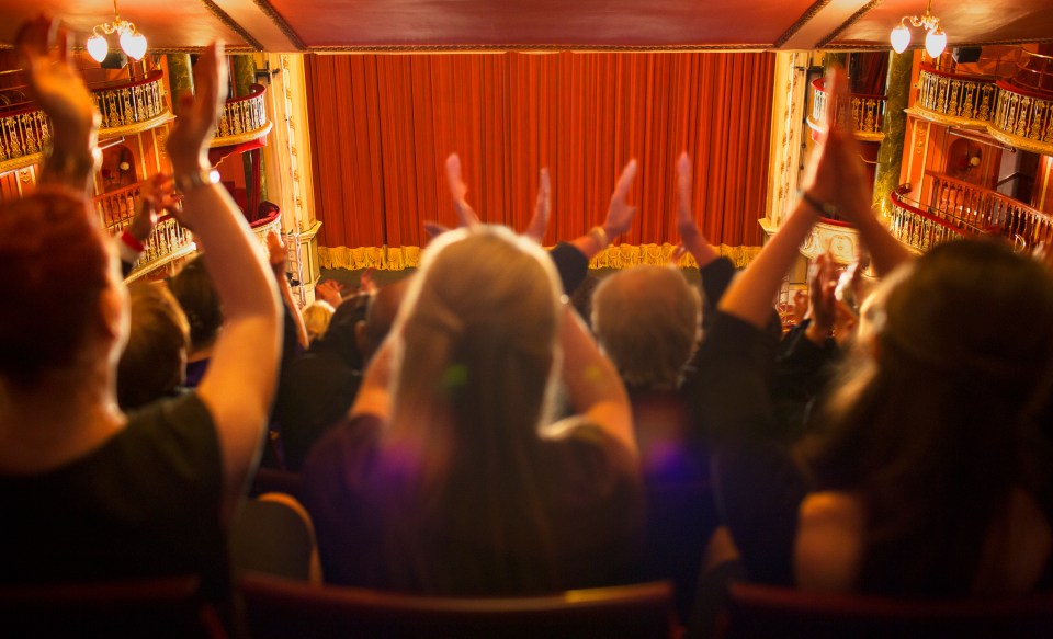 Audience applauding in a theater.