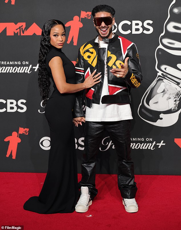 ELMONT, NEW YORK - SEPTEMBER 07: (L-R) Nikki Hall and Pauly D attends the 2025 MTV Video Music Awards at UBS Arena on September 07, 2025 in Elmont, New York. (Photo by Dia Dipasupil/FilmMagic)