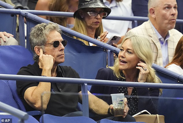 Ben Stiller attended Sunday's match with his wife and former Hey Dude star, Christine Taylor
