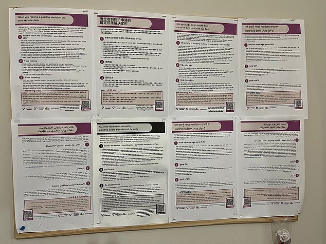 The government is switching policy of housing migrants in hotels and instead contracting the housing out to firms like Serco and private landlords. Inside Mohamed's place is a notice on the wall advising residents in different of languages on what to do if their application is successful