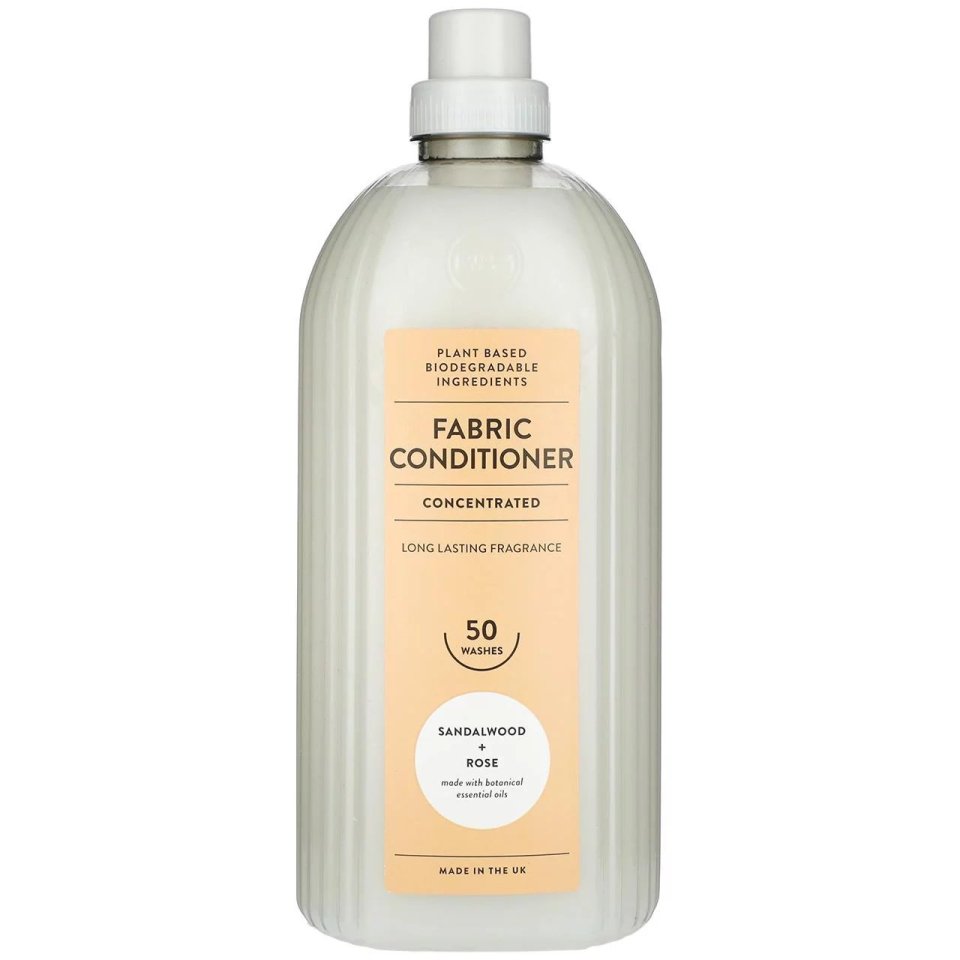 Concentrated fabric conditioner, sandalwood and rose scent, 50 washes.