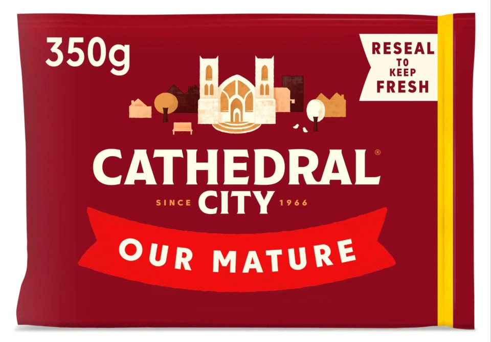 Illustration of Cathedral City Our Mature cheese packaging.