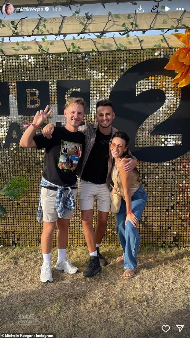 Michelle was joined at the festival by her brother Andrew, as they posed in front of the BBC Radio 2 and sipped on cider and Arrowtown vodka sodas