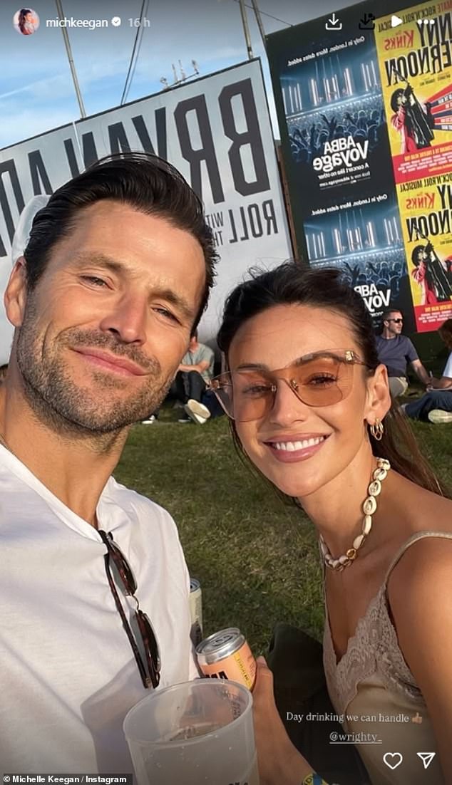 Elsewhere Michelle shared a selfie with her husband Mark which she captioned: 'Day drinking we can handle [thumbs up]'