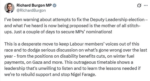 The Labour deputy leadership timetable has been condemned as the 'mother of all stitch-ups' and an effort to 'dodge serious discussion' on what is going wrong
