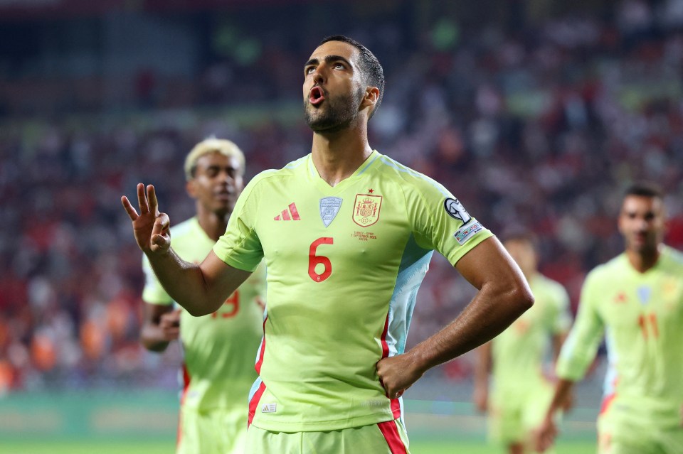 Mikel Merino of Spain celebrating a goal.
