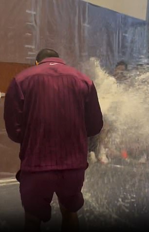 The star was instead covered in the changing room as they started the celebrations