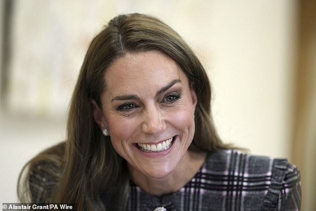 The Princess of Wales beams as she chats to members on the third anniversary of the Queen's death