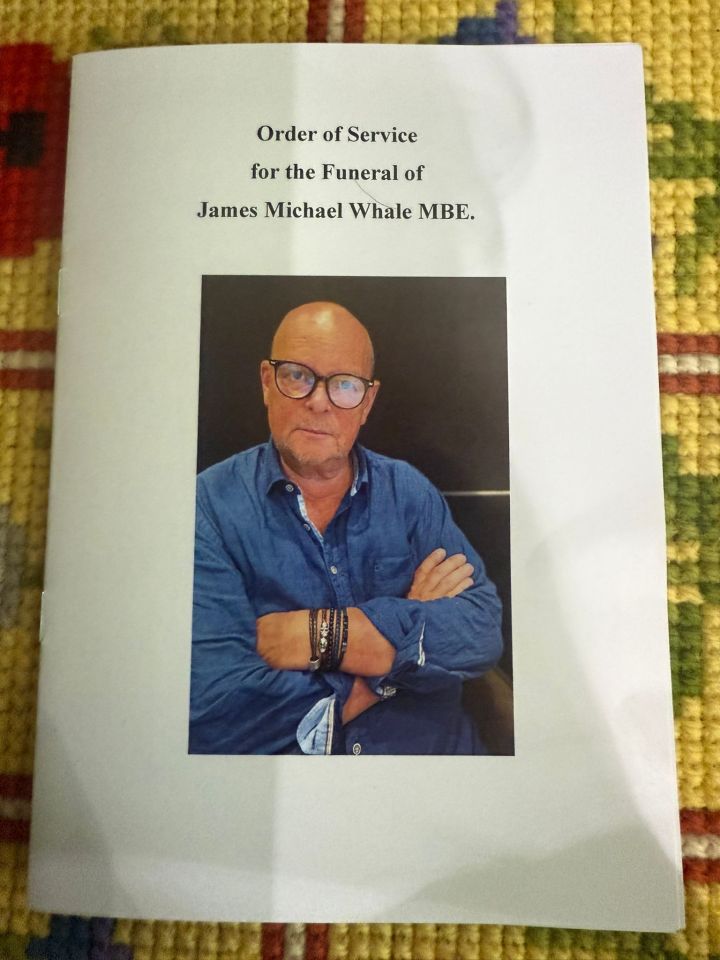 Order of service for the funeral of James Michael Whale MBE.