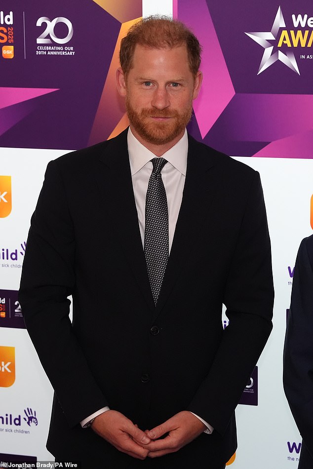 The Duke of Sussex attends the annual WellChild Awards 2025, which celebrates the achievements and resilience of seriously ill youngsters and their families, at the Royal Lancaster Hotel