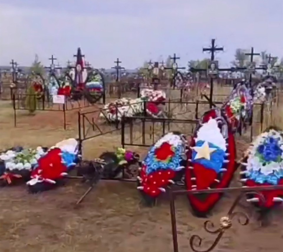 Rows of graves in a cemetery.