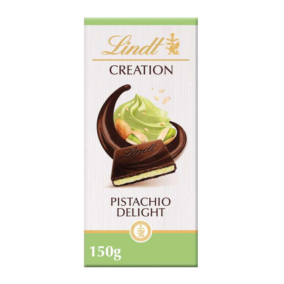 Lindt Creation Pistachio Delight chocolate bar, 150g.