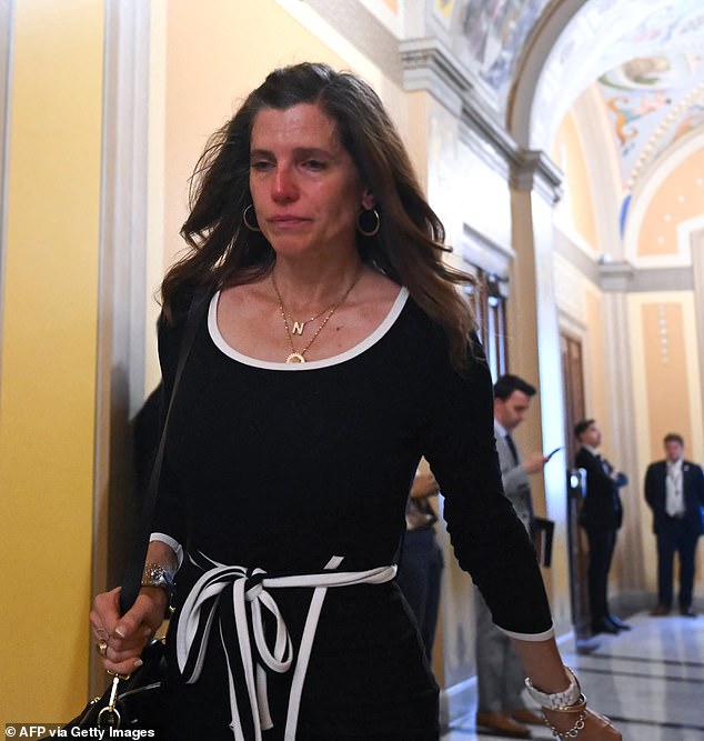 Congresswoman Nancy Mace (R-SC) cries after coming out of a closed door meeting with Epstein victims at the US Capitol in Washington, DC, on September 2, 2025