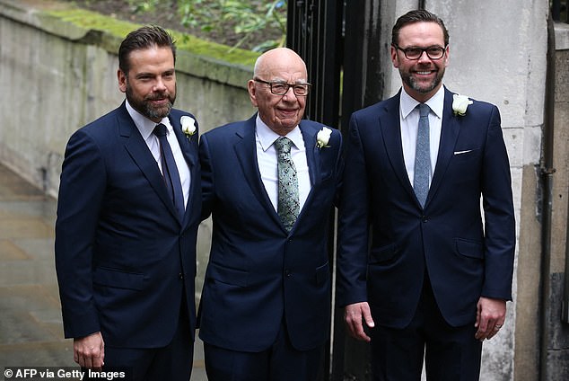 In recent years, Murdoch Senior had reportedly grown concerned Fox News may drift from its lucrative right-wing moorings after his death, to reflect the more centrist views of James and Elisabeth. Pictured: Rupert Murdoch with his sons Lachlan (left) and James (right)