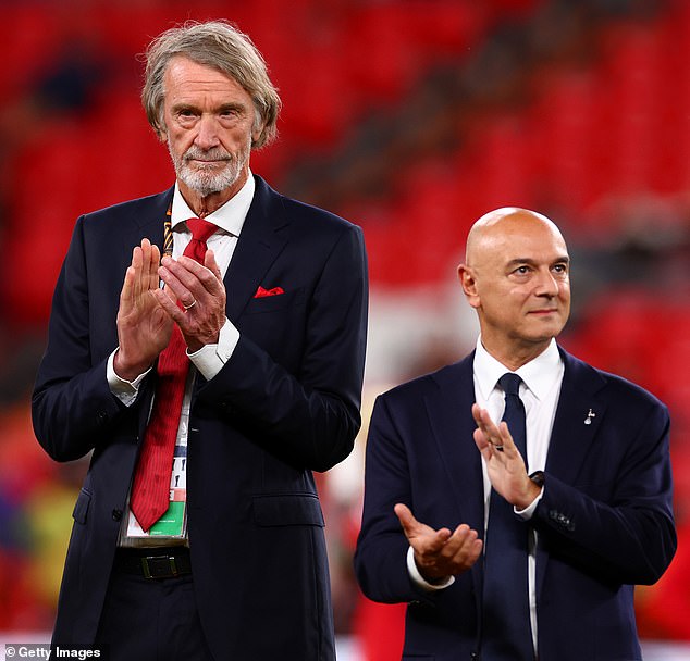 Ineos shut down the Grangemouth oil refinery in Scotland this year after a century, with the loss of more than 400 jobs (Mr Ratcliffe, left, next to then-Tottenham Hotspur chief executive Daniel Levy)
