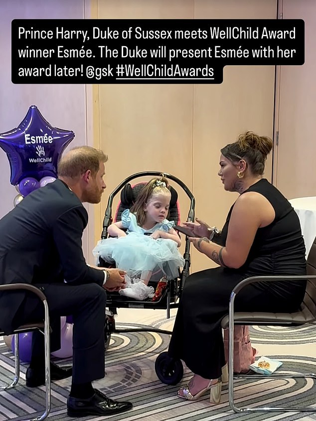 Prince Harry meets WellChild Award winner Esmee