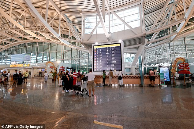 The Daily Mail understands Robinson was arrested at Bali International Airport (file image) on September 3 after arriving on a Turkish Airlines flight from Barcelona